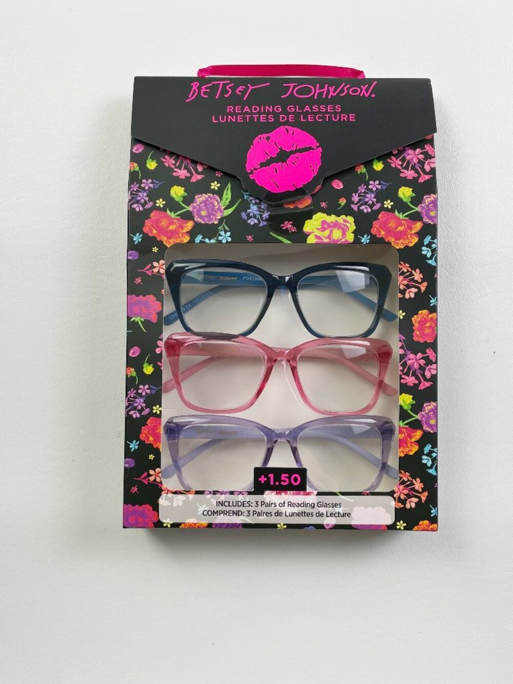 Betsey Johnson 3 Pack Reading Glasses +1.50 Blue Pink Purple New